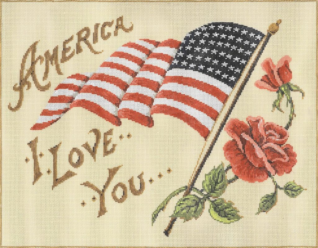 Needlepoint Handpainted Sandra Gilmore America I Love You 14x11 -Free Us Shipping