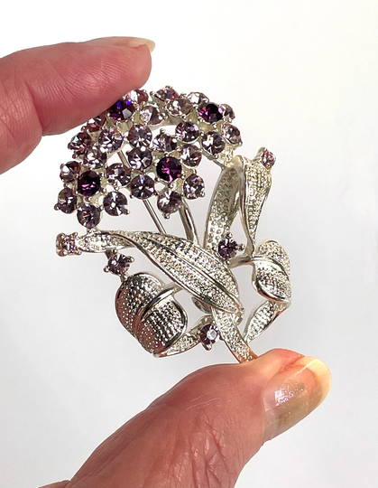 Vintage Brooch Purple Rhinestones Floral Unique Vintage Gift