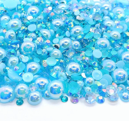 Blue Topaz December Birthstone Blend Rhinestone Mix 2mm-10mm Flatback Jelly Resin | Faux Pearls Rhinestones Mixed Sizes
