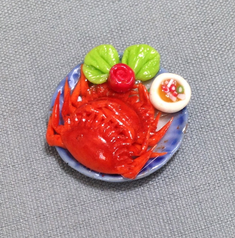 Grilled Crabs Seafood Miniature Clay Polymer Food Supply Salad Sauce Cute Small Dish Plate Ceramic Dollhouse Jewelry Supplies Decor 1/12