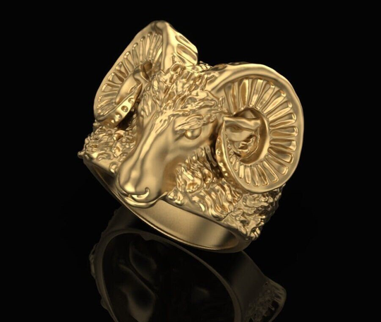 Aries Ring, Zodiac Statement Rings, Heavy Chunky 3D Pop Out Jewelry Ram Head Gold Husband Gift