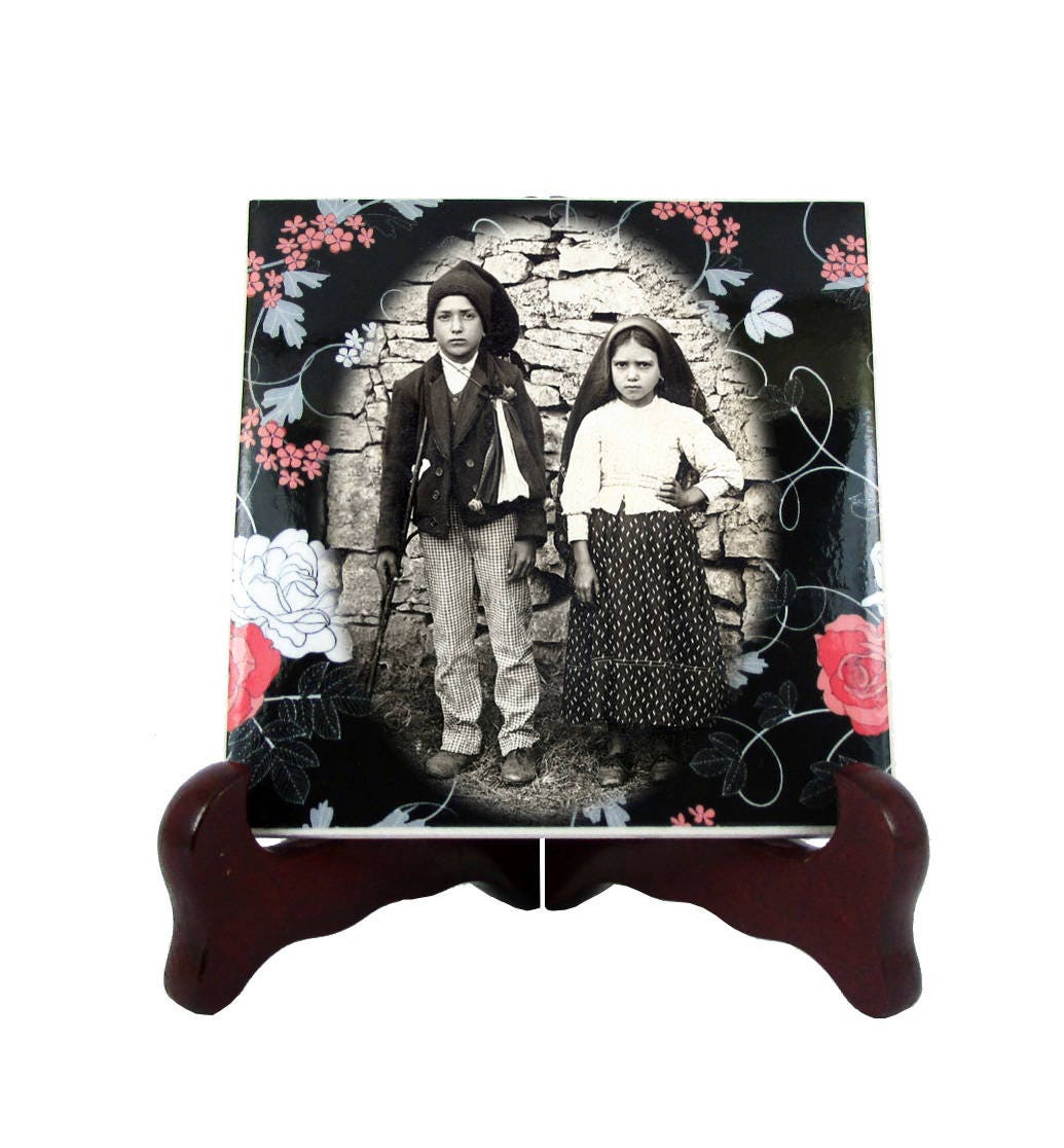 sts Francisco & Jacinta Marto - Catholic Icon On Ceramic Tile Religious Gifts Art Holy Our Lady Of Fatima Shepherd