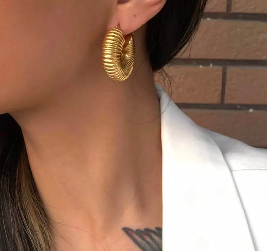 18K Gold Croissant Hoops | Stainless Steel Earrings Bold Chunky Statement Thick Hoop