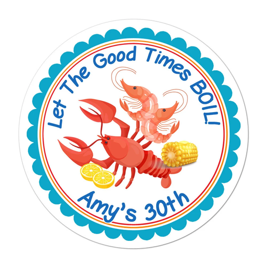 Personalized Seafood Boil Stickers, Crawfish Party Customized Birthday Favor Thank You Stickers