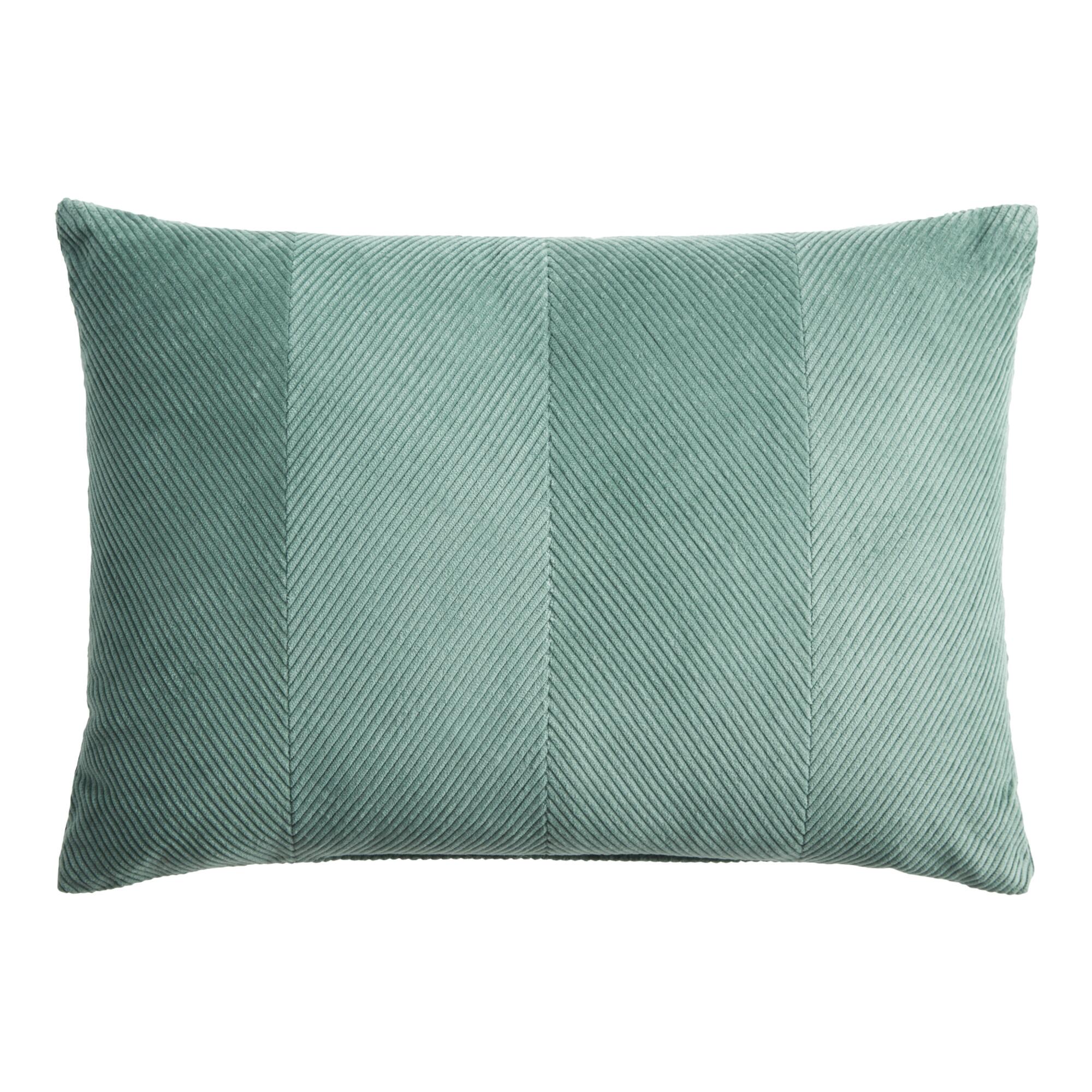 Green Angled Corduroy Velvet Lumbar Pillow - Cotton by World Market