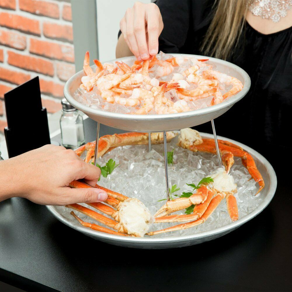 2 Tier Seafood Tower Set with Small Aluminum Trays and Stand