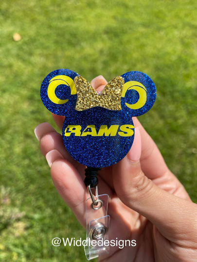 Los Angeles Rams Minnie Mouse Badge Reel Id Holder/Keychain/Christmas Ornaments