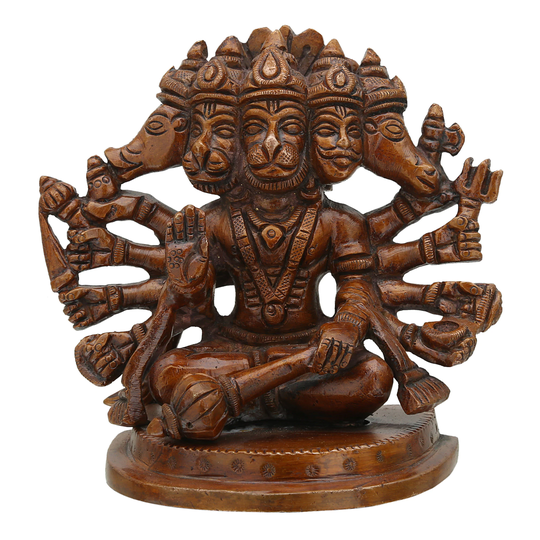 Brass Lord Panchmukhi Hanuman Idol - 4" Inch Small Five Face Statue Anjaney God Of Bhakti & Strength Ram Devotee Sculpture