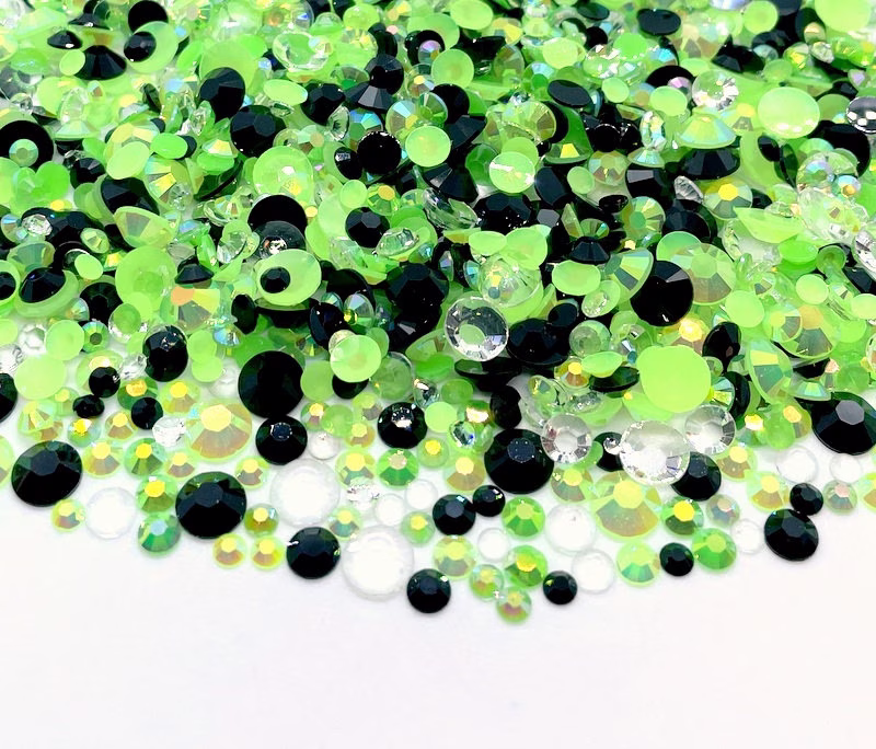 Dragon Blend Rhinestone Mix 3/4/5/6mm Flatback Jelly Resin Rhinestones Mixed Size, Green | Black Clear