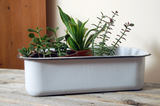 Enamelware Refrigerator Box/Vintage White & Black Enamelware Pan Enamel Fridge Rustic Farmhouse Kitchen Decor