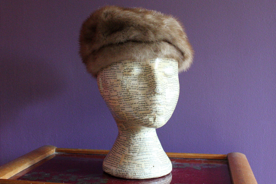 Vintage 1950's-60's Women's Mink Hat Beret Miss Alice Roberts-Gaffney San Fransisco With Grosgrain Inner Band & Cotton Lining