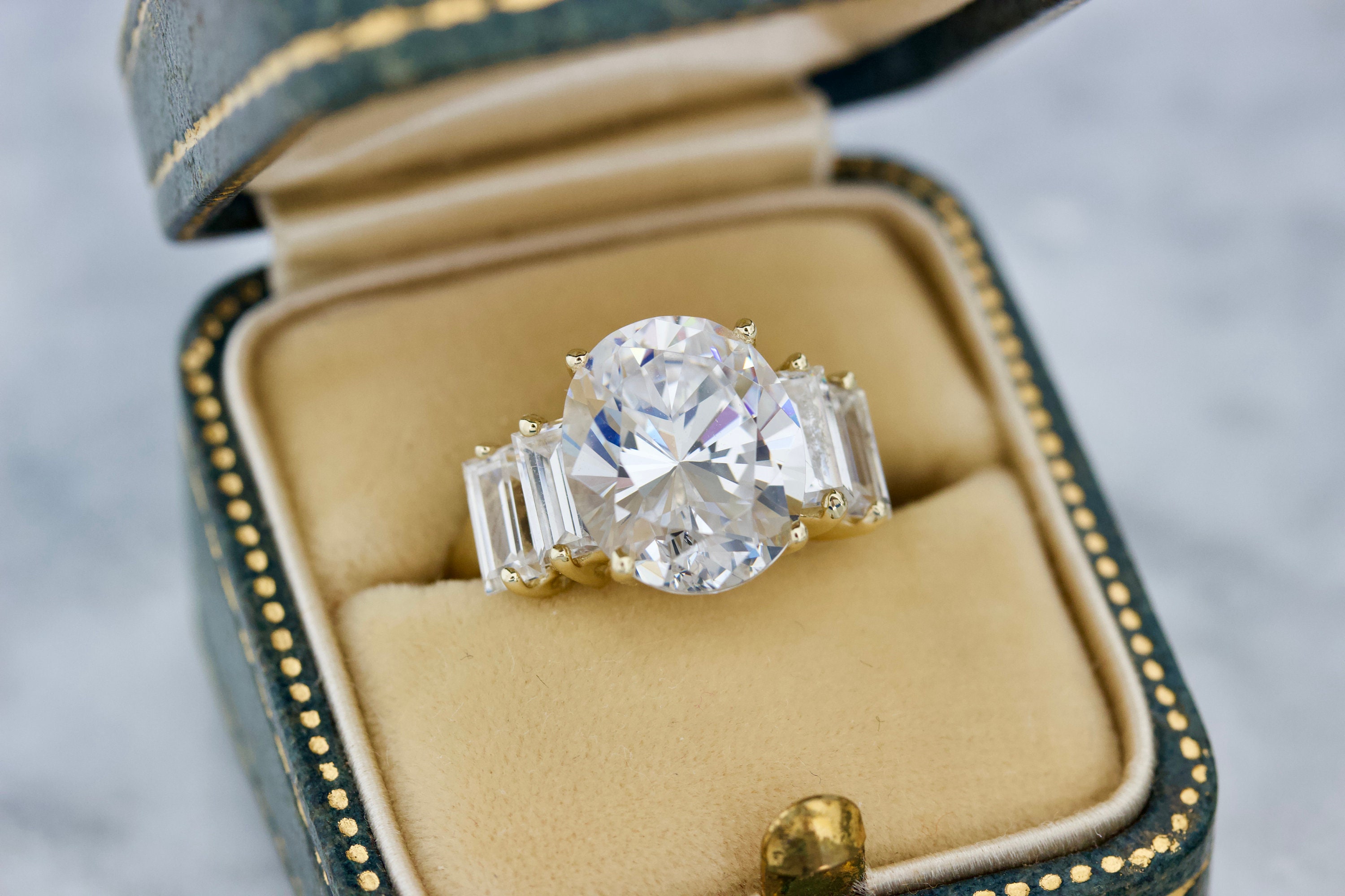 Bold & Flashy Cubic Zirconia Cocktail Ring in Solid 14K Yellow Gold Setting, Size 7.5, Vintage Statement Rings, Fine Estate Jewelry