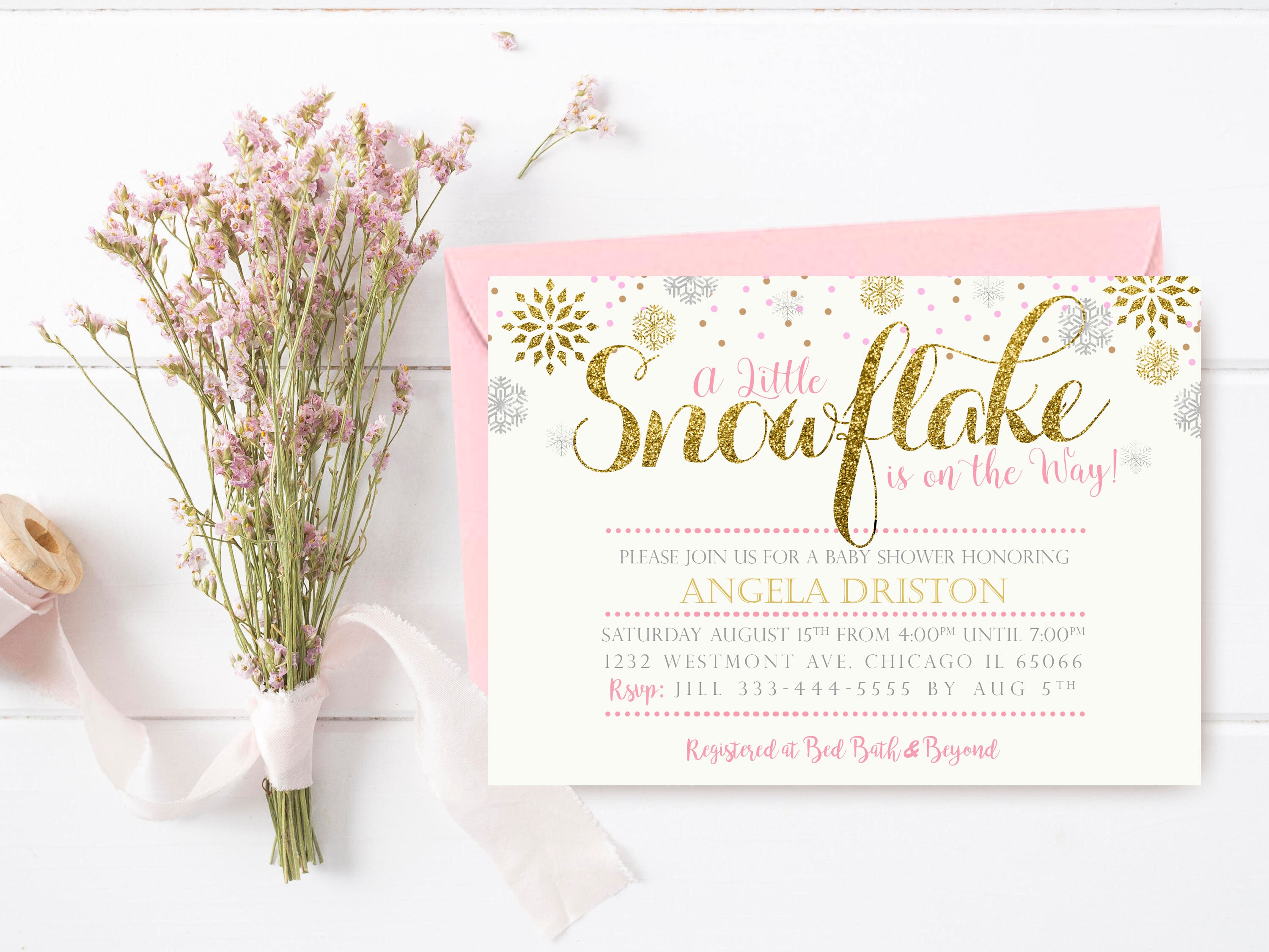 Snowflake Baby Shower Invitation, Winter Girl Snowflake Invitation