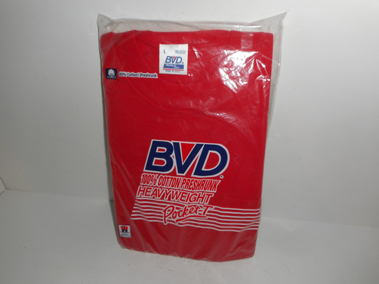 Vintage 90S 1990 Bvd Blank Red Pocket T-Shirt Large