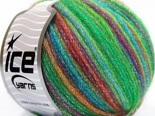 Paris Metallic Yarn, Wool Acrylic Blend, 4 Medium Worsted, Self Striping, Green Multi Color Metallic Wholesale Pricing