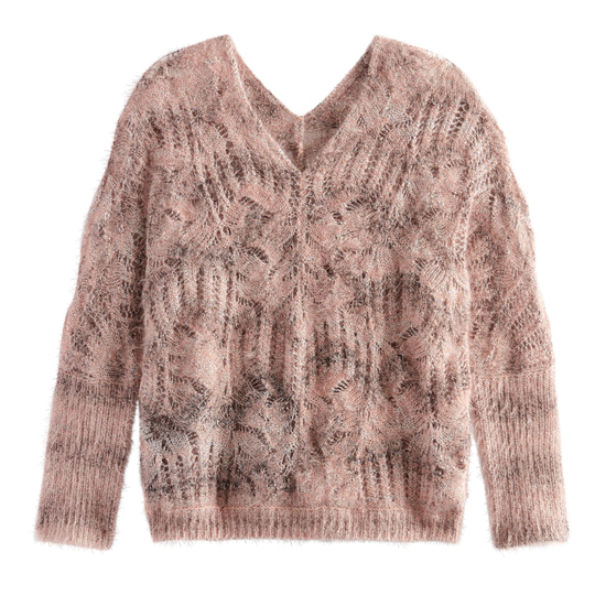 Blush, Black And White Marled Open Knit Sweater: Pink - Polyester by World Market