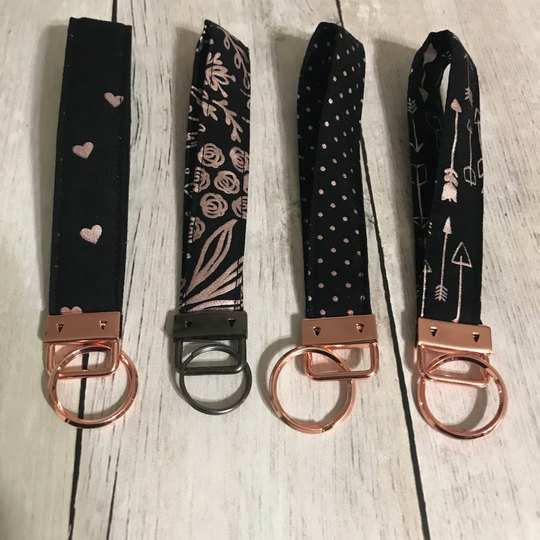 Rose Gold Keychain Trendy Key Fob Wristlet Metallic Fabric Mothers Day Gift