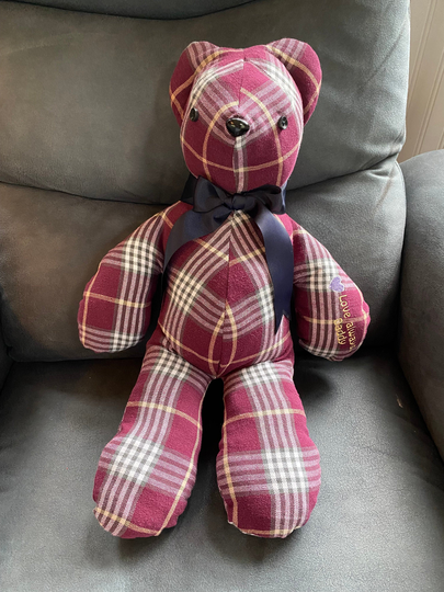 Keepsake Stuffed Bear, Memorial Made From Loved Ones Clothing, Loss Of One Memory Remembrance Gift, Embroidered Message