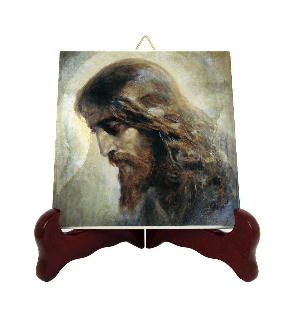 Head Of Jesus - Religious Icon On Ceramic Tile Catholic Gifts Art Christ Holy Gift Idea Sacred