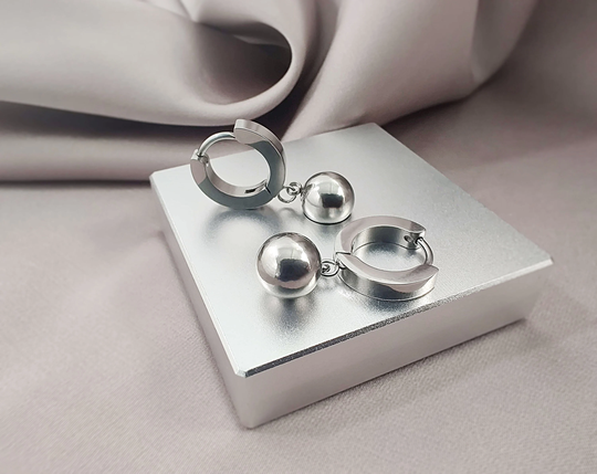 Ball Drop Huggie Hoop Earrings, Surgical Steel Huggies, Dangle Huggies Earrings