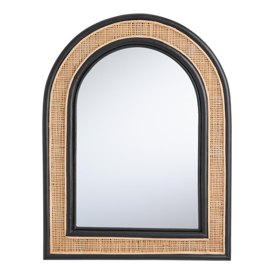 Black and Natural Rattan Arch Wall Mirror - Natural Fiber - Medium by World Market