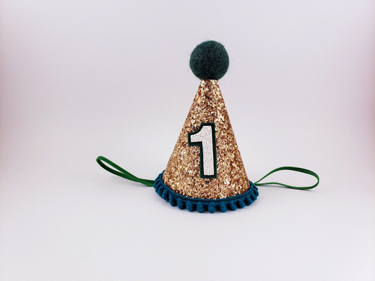 1st Birthday Hat, First Gold & Green Birthday, Woodland Boy, Boy
