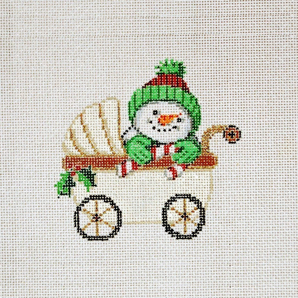 Needlepoint Handpainted Sandra Gilmore Christmas Baby Snowman 4 -Free Us Shipping