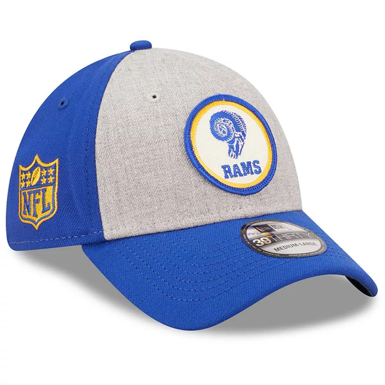 Men's New Era Heathered Gray/Royal Los Angeles Rams 2022 Sideline 39THIRTY Historic Flex Hat, Size: Large/XL, Grey