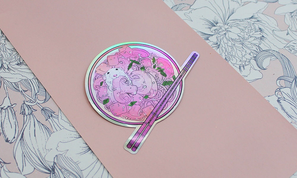 Ramen Rat Holographic Foil Sticker Diec-Cut Vinyl