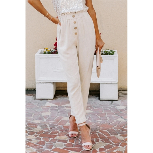 Apricot Linen Blend Pocketed Pants - Apricot, (US 8-10)M