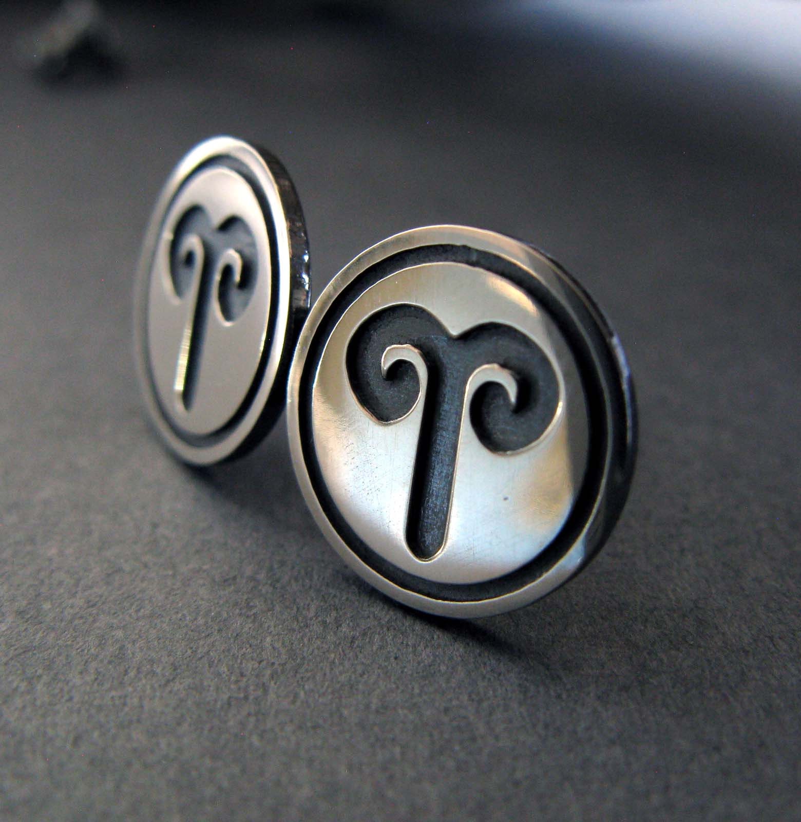 Aries The Ram Zodiac Star Sign Symbol Stud Earrings Handmade in Sterling Silver