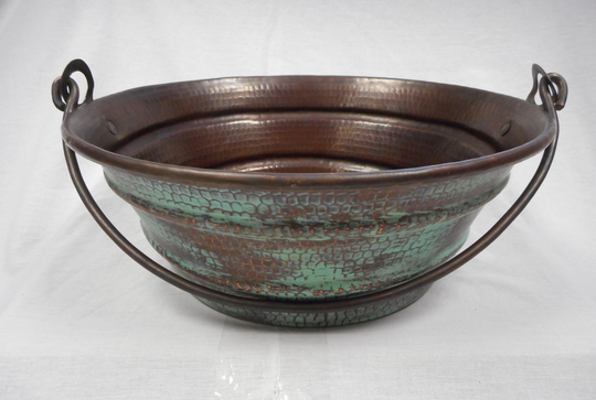15" Round Hand Hammered Copper Bucket Vessel Sink in Gorgeous Antiqued Green Patina Drain Included