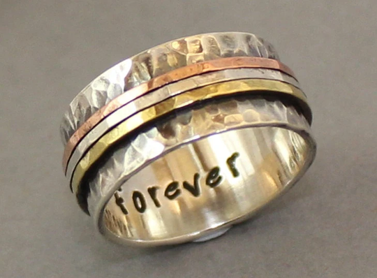 Personalized Hammered Ring Of Sterling Silver, Brass & Copper For Men/Women | Unisex.. Wedding Band.. Mens Womens Band