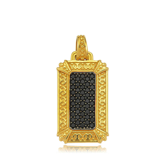 Turanic Ornament Pendant, With Black Onyx, 18K Gold Plated & Oxide, İtalian Silver Chain, 925 Sterling Silver, Hand Craft
