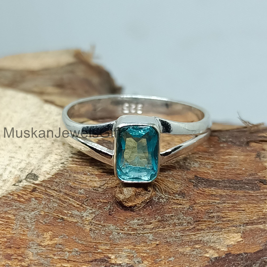 Blue Topaz Gemstone Ring, 925 Sterling Silver Statement Dainty Handmade Ring For Woman, Popular Gift Ms288
