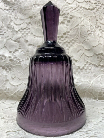Purple Amethyst Art Glass Dinner Hand Bell Akro Agate Black 5" Clear Decorative O2