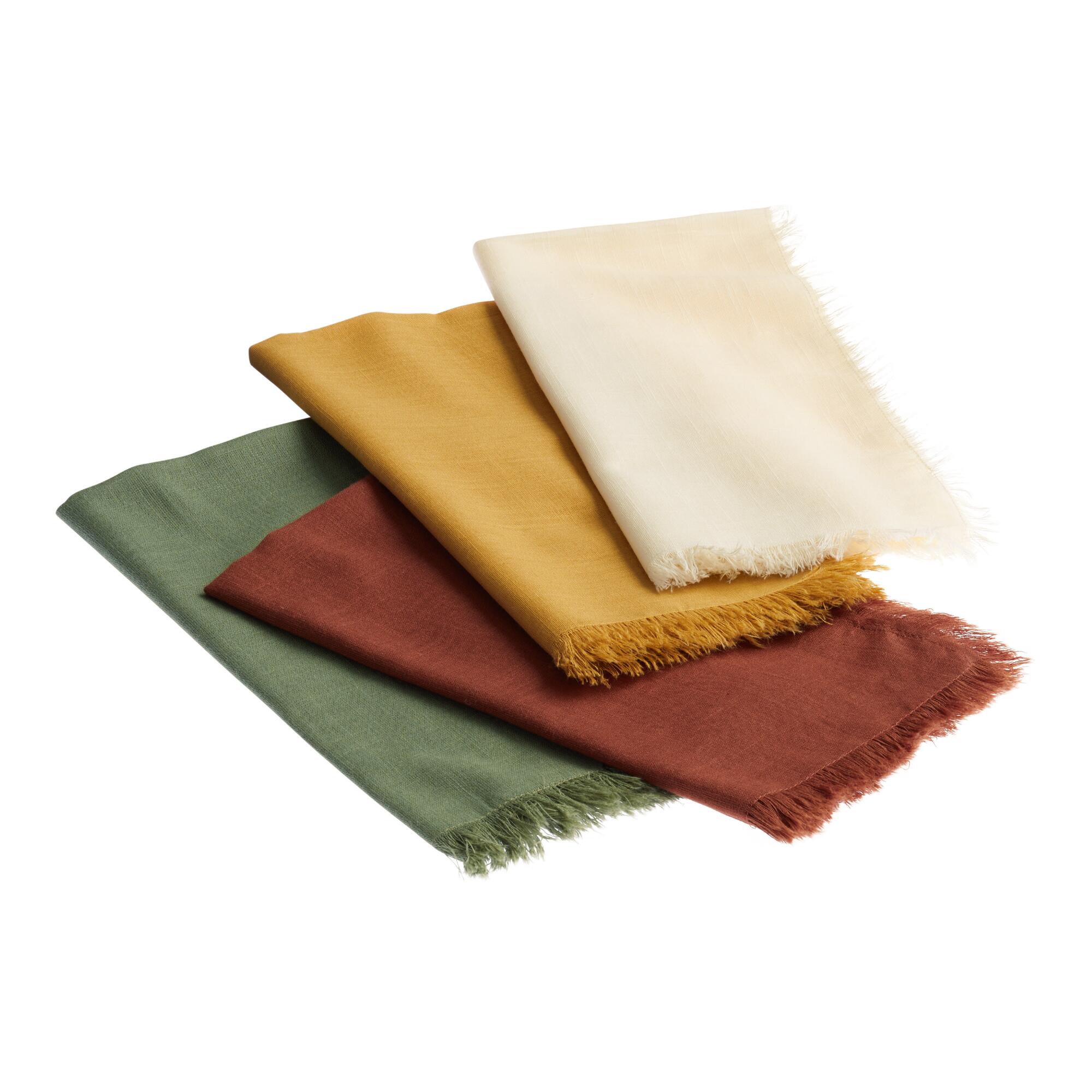 Cotton Slub Napkins With Fringe Set Of 4: Green by World Market