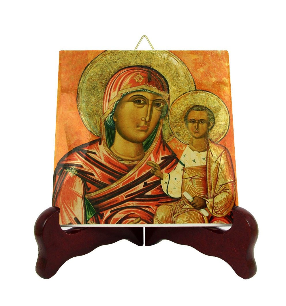Religious Icon On Tile - Virgin Hodegetria Religious Gifts Theotokos Icon Orthodox Art Devotional Hail Mary