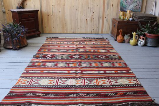 5'4"x7'4" Ft Vintage Handwoven Wool Kilim, Ethnic Bohemian Rug, Turkish Area Rug