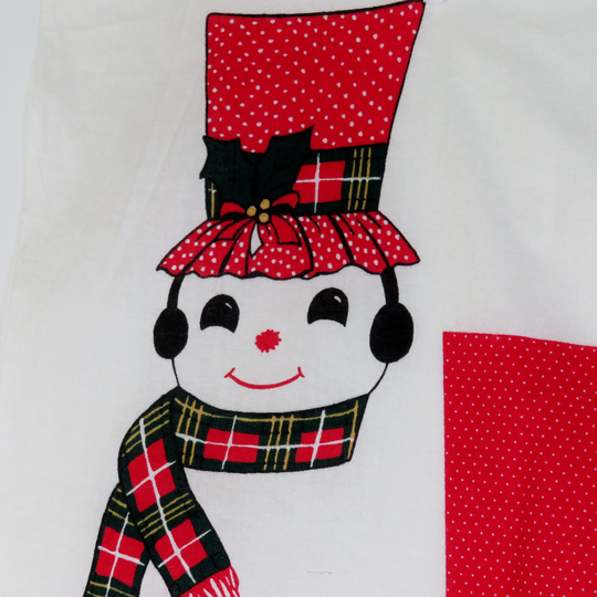 Christmas Door Hanging Panel Cut Sew Fabric Snowman Vintage Wamsutta Red Scarf