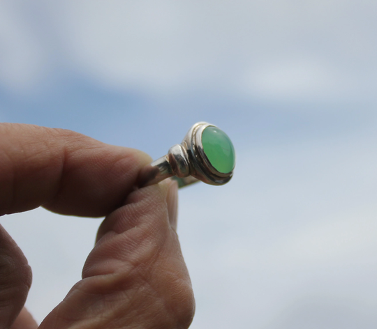 Translucent Green Chrysoprase Ring Size 6.5 Marked 925 Sterling Silver 5 Grams 100% Natural & Untreated Glowing Gem Stone, Gemstone