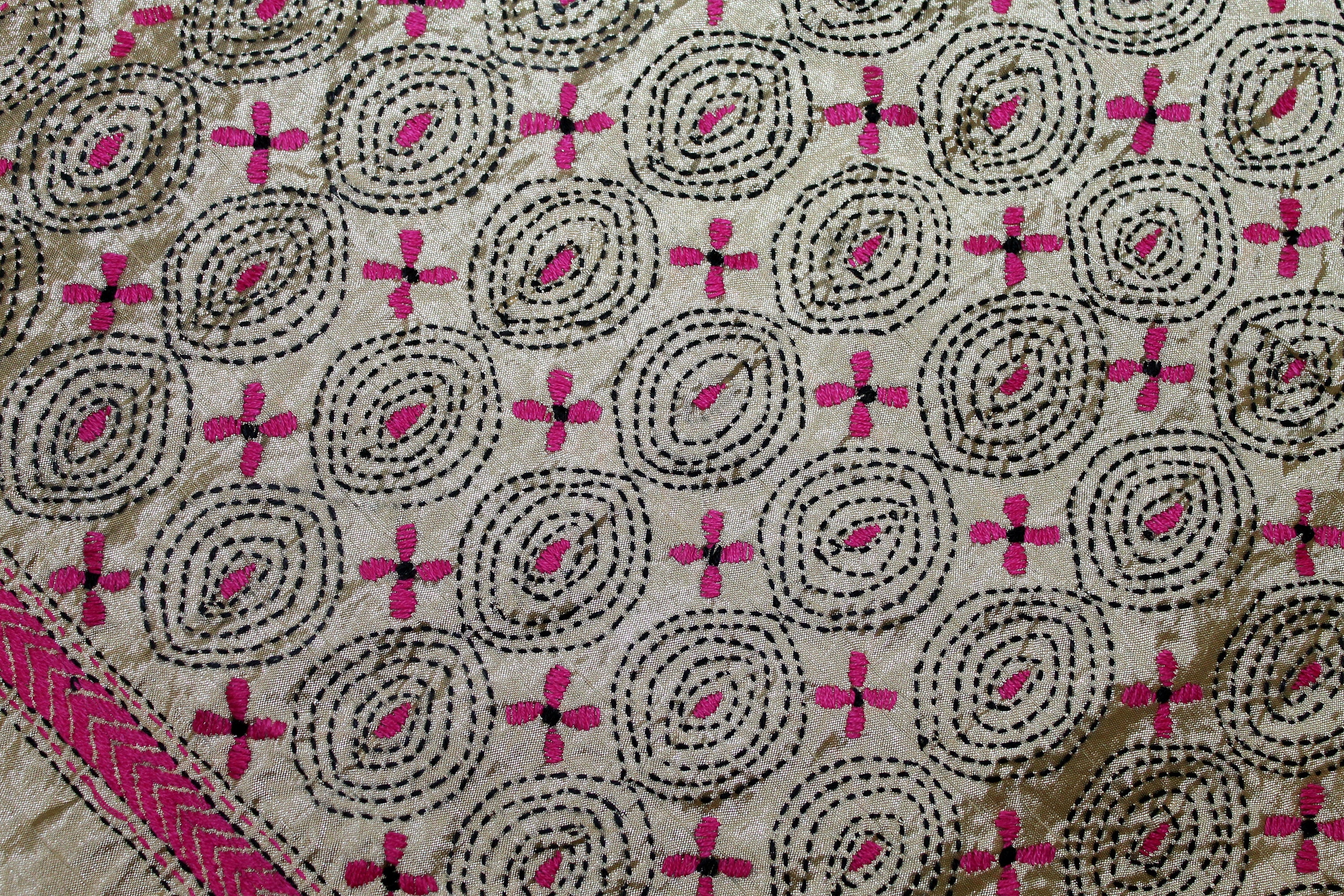 Boho, Beige, Silk Blend, Vintage, Hand Embroidered in Floral Motifs, Stole, Scarf, Wrap, Shawl, Bed Runner, Table Runner
