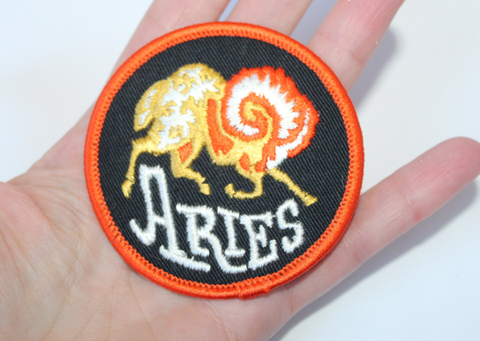 Vintage 1970S Astrology Zodiac Aries Ram Embroidered Patch, Excellent 70S Hippie Boho Patch