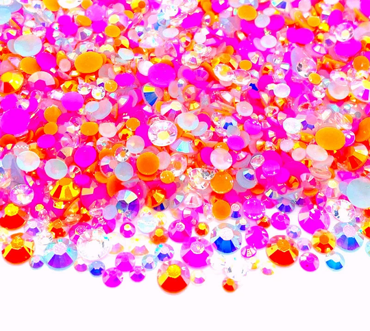 Rainbow Sherbet Blend Rhinestone Mix 3/4/5/6mm Flatback Jelly Resin Rhinestones Mixed Size, Pink | Orange Blue White