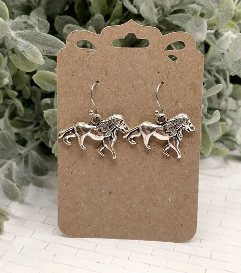 Lion Earrings, Tibetan Silver Forest Animal Stainless Steel Earrings
