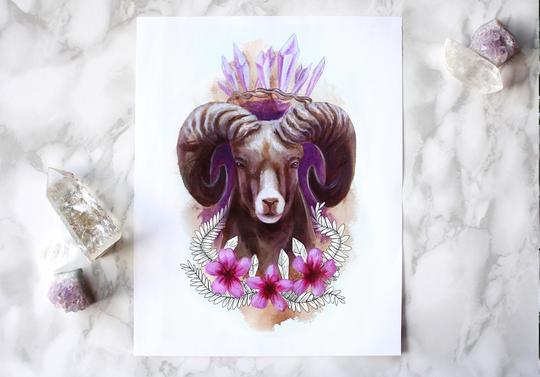 The Emperor | Joyseeker Tarot Art Print Ram With Flowers