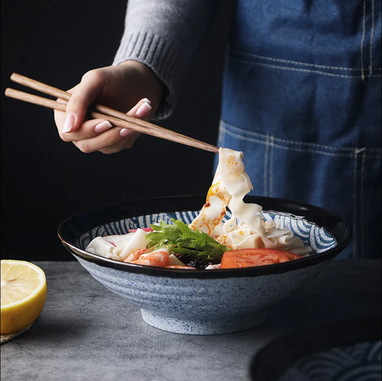 Japanese Blue Wave Ceramic Ramen Salad Soup Noodles Bowl | Rice Kitchen Decoration Kitchenware Housewarming Gifts