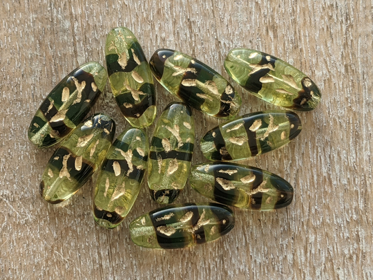 Czech Glass Translucent Gold & Tortoise Oval Beads, 20mm, 10Pcs