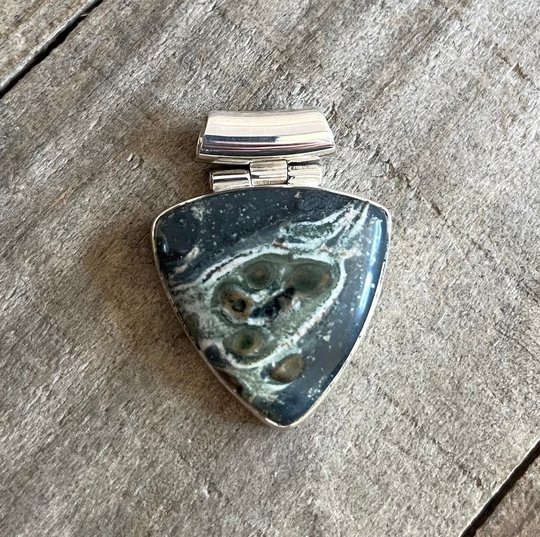 Star Galaxy Jasper Sterling Silver Pendant, Madagascar Gemstone, Kambaba Jasper, Crocodile Gem, Free Shipping