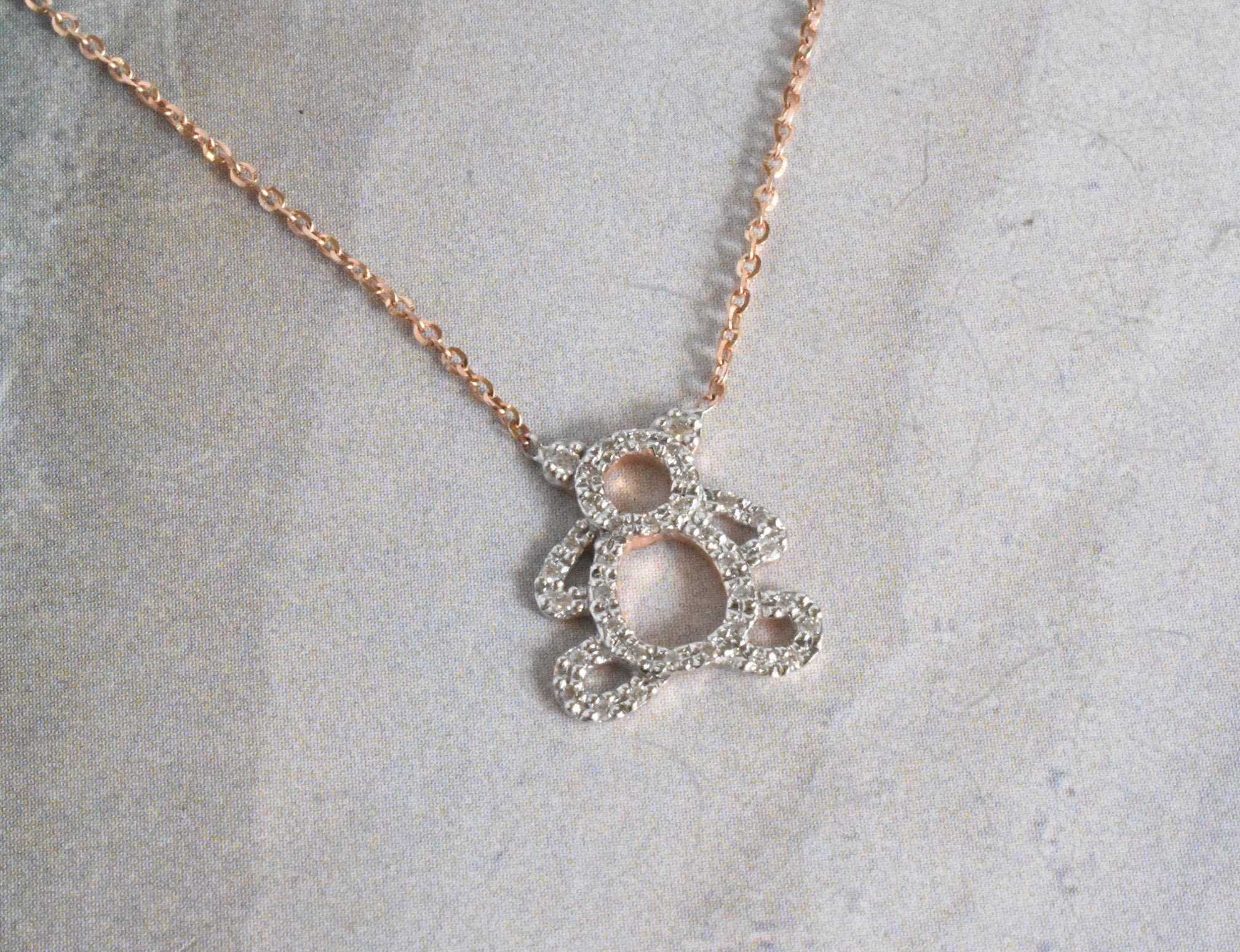 10K 14K 18K Gold Diamond Teddy Bear Charm Necklace/Pave Bear in Valentine Jewelry